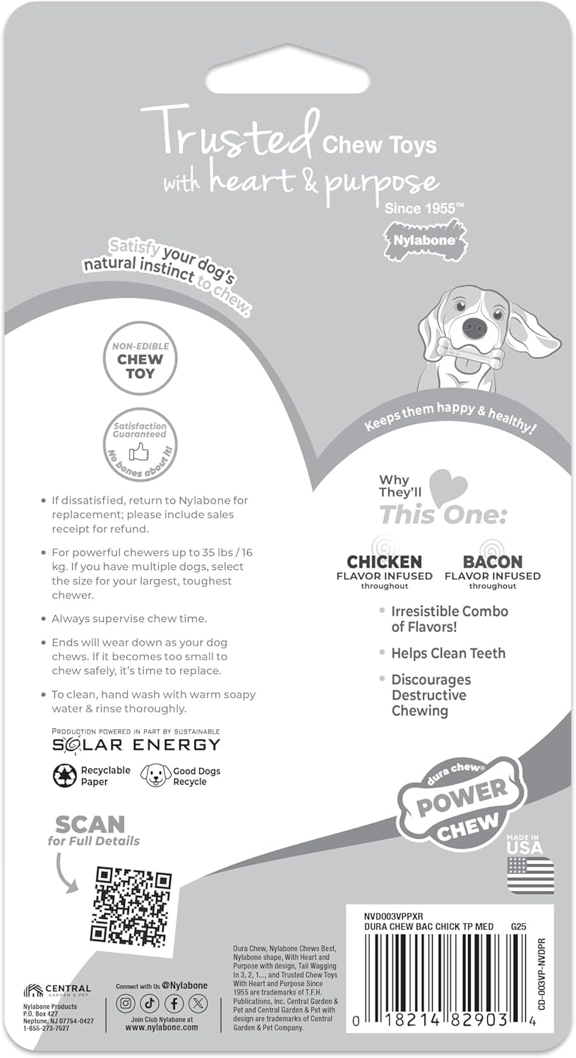 Original Bone Power Chew Toy for Dogs, Durable Dog Toys for Aggressive Chewers, Basted Blast Bacon & Chicken Flavor, Medium - up to 35 Lbs, 2 Pack