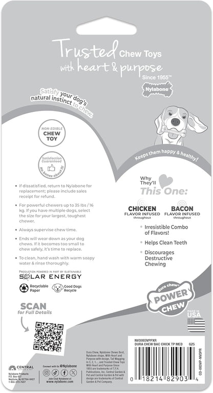 Original Bone Power Chew Toy for Dogs, Durable Dog Toys for Aggressive Chewers, Basted Blast Bacon & Chicken Flavor, Medium - up to 35 Lbs, 2 Pack