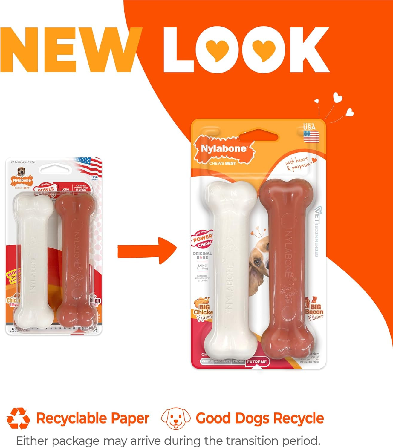 Original Bone Power Chew Toy for Dogs, Durable Dog Toys for Aggressive Chewers, Basted Blast Bacon & Chicken Flavor, Medium - up to 35 Lbs, 2 Pack