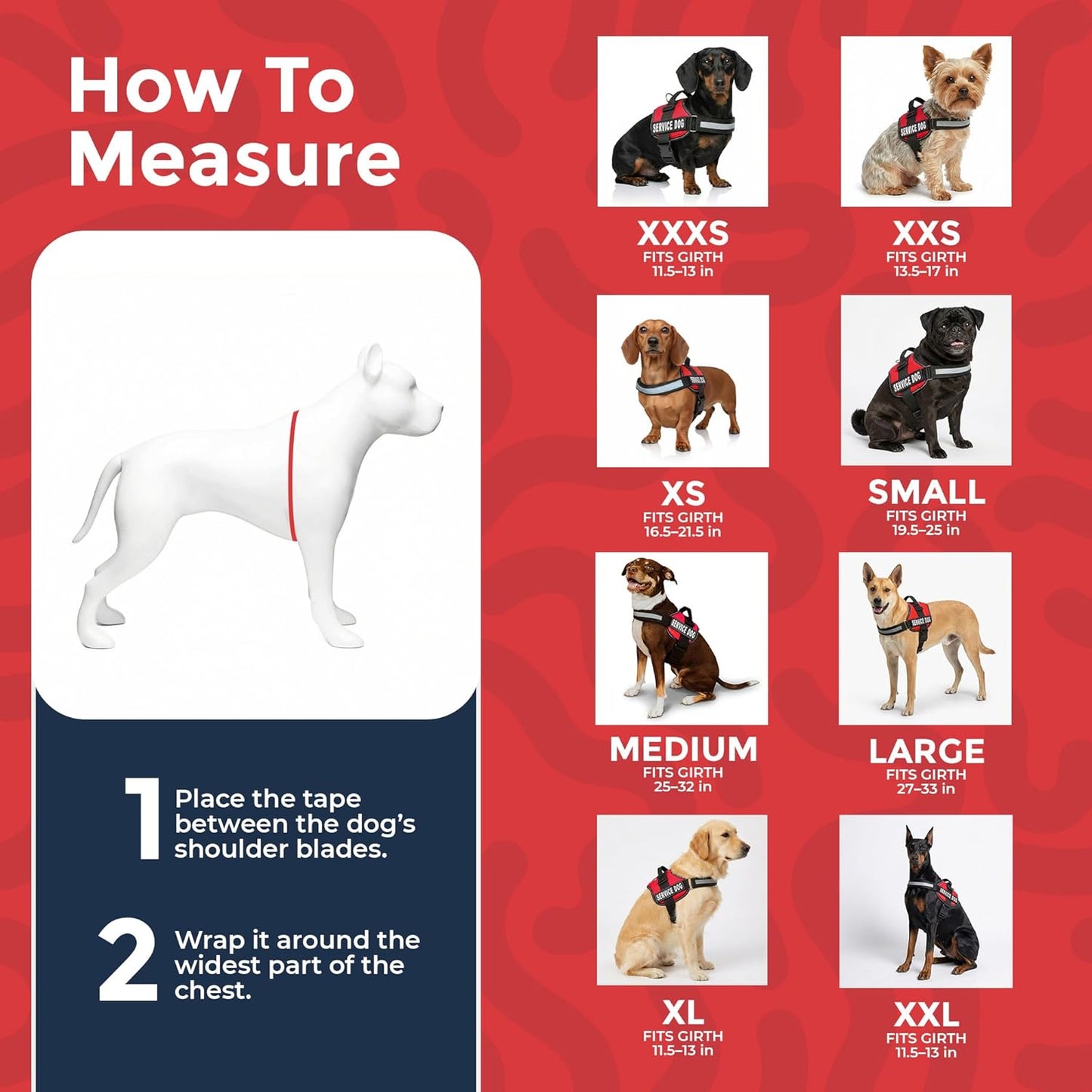 Service Dog Vest Harness - Durable & Adjustable Vest for Dog with Reflective Straps, Removable Patches, 50 ADA Cards, Handle & D-Ring, Travel and Daily Use, (Bright Red, XL 30"-39")