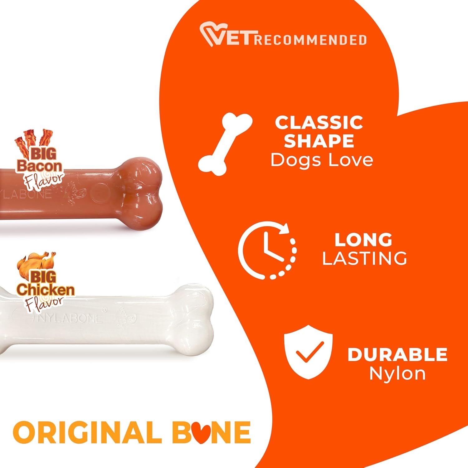 Original Bone Power Chew Toy for Dogs, Durable Dog Toys for Aggressive Chewers, Basted Blast Bacon & Chicken Flavor, Medium - up to 35 Lbs, 2 Pack