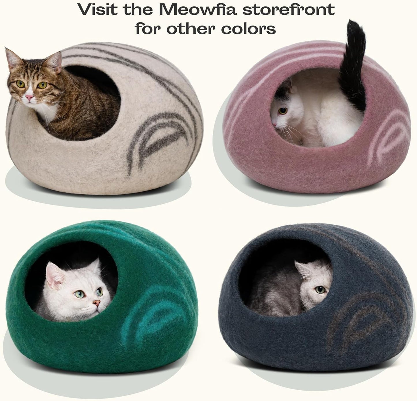 Cat Cave – Premium Felt Cat Bed for Indoor Cats, Handmade Merino Wool (Light Grey, Medium)
