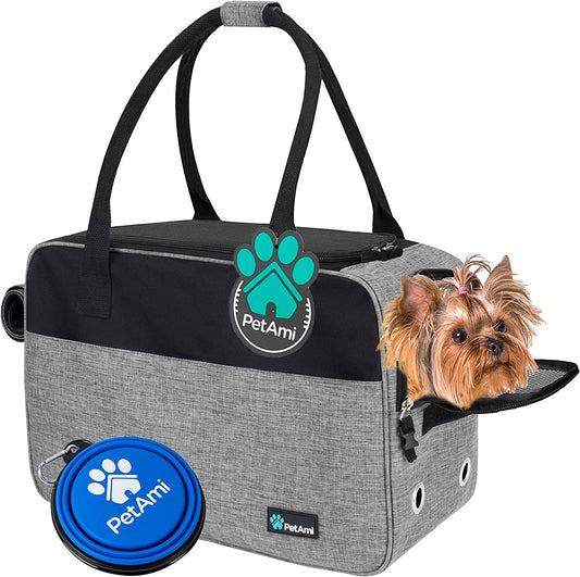 Dog Purse Carrier for Small Dogs Cats, TSA Airline Approved Soft-Sided Pet Carrier with Pockets, Ventilated Travel Tote Bag with Bed & Shoulder Strap, Puppy Kitten, Max 12 Lbs, Heather Grey