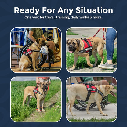 Service Dog Vest Harness - Durable & Adjustable Vest for Dog with Reflective Straps, Removable Patches, 50 ADA Cards, Handle & D-Ring, Travel and Daily Use, (Bright Red, XL 30"-39")